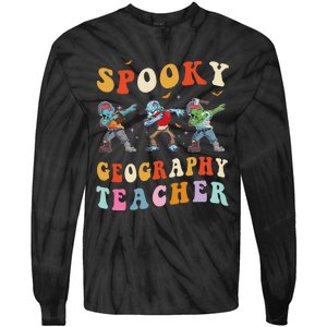 Spooky Geography Teacher Zombie Groovy Halloween Ghost Tie-Dye Long Sleeve Shirt