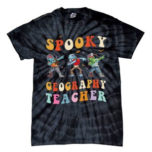 Spooky Geography Teacher Zombie Groovy Halloween Ghost Tie-Dye T-Shirt