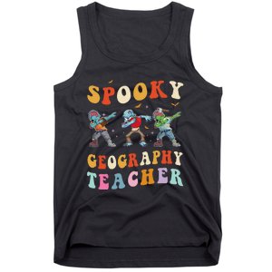 Spooky Geography Teacher Zombie Groovy Halloween Ghost Tank Top