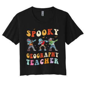 Spooky Geography Teacher Zombie Groovy Halloween Ghost Women's Crop Top Tee