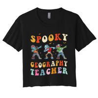 Spooky Geography Teacher Zombie Groovy Halloween Ghost Women's Crop Top Tee