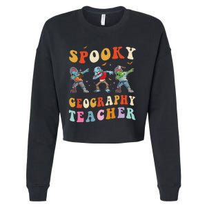 Spooky Geography Teacher Zombie Groovy Halloween Ghost Cropped Pullover Crew