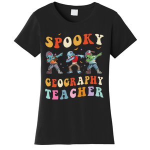 Spooky Geography Teacher Zombie Groovy Halloween Ghost Women's T-Shirt