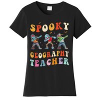 Spooky Geography Teacher Zombie Groovy Halloween Ghost Women's T-Shirt