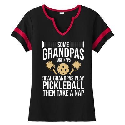 Some Grandpas Take Naps Real Grandpas Play Pickleball Funny Ladies Halftime Notch Neck Tee