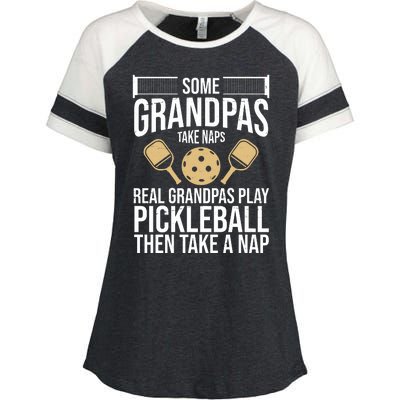 Some Grandpas Take Naps Real Grandpas Play Pickleball Funny Enza Ladies Jersey Colorblock Tee