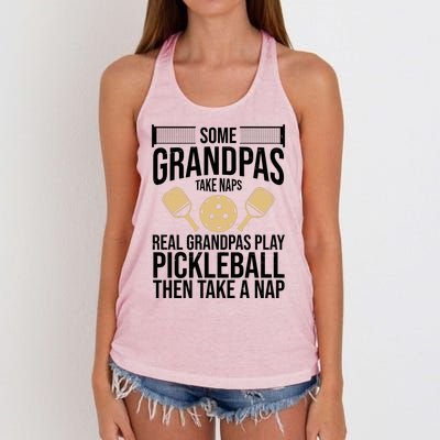 Some Grandpas Take Naps Real Grandpas Play Pickleball Funny Women's Knotted Racerback Tank