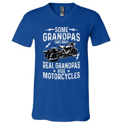 Some Grandpas Take Naps Real Grandpas Ride Motorcycle V-Neck T-Shirt