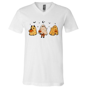 Spooky Ghosts Treat Or Treating Ghost Boo Spooky Squad Gift V-Neck T-Shirt