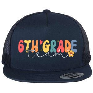 Sixth Grade Teacher Retro Groovy Design 6Th Grade Team Cool Gift Flat Bill Trucker Hat