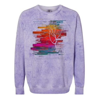 Sunset Glitch Tree Colorblast Crewneck Sweatshirt