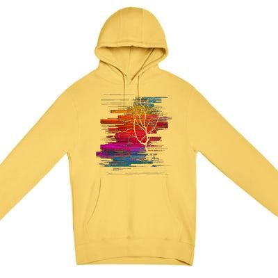 Sunset Glitch Tree Premium Pullover Hoodie