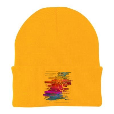 Sunset Glitch Tree Knit Cap Winter Beanie