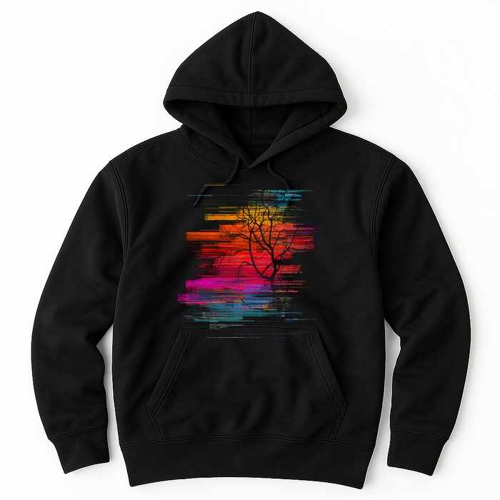 Sunset Glitch Tree Hoodie