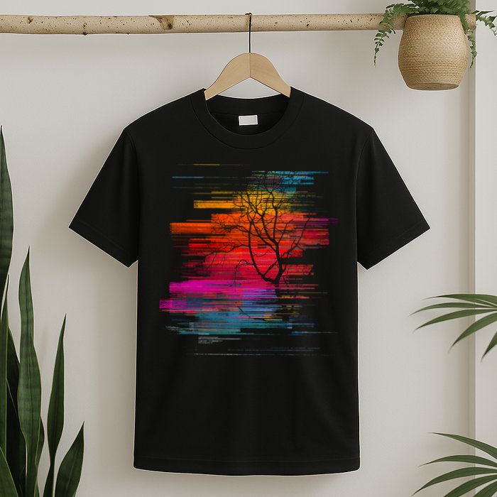 Sunset Glitch Tree T-Shirt