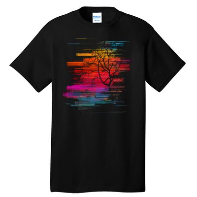 Sunset Glitch Tree Tall T-Shirt