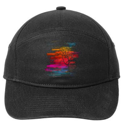 Sunset Glitch Tree 7-Panel Snapback Hat