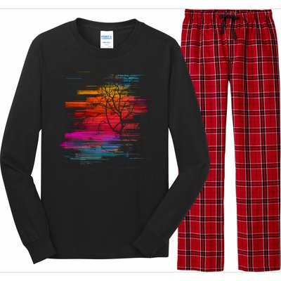 Sunset Glitch Tree Long Sleeve Pajama Set