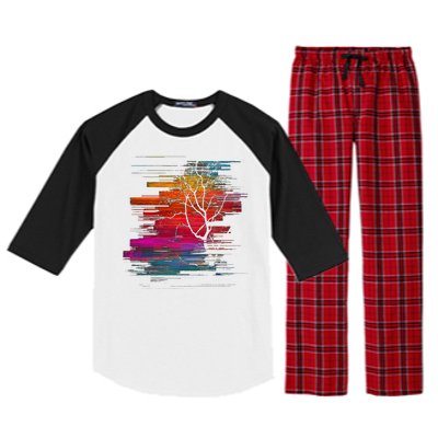 Sunset Glitch Tree Raglan Sleeve Pajama Set