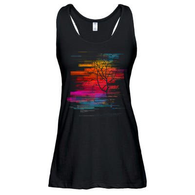 Sunset Glitch Tree Ladies Essential Flowy Tank