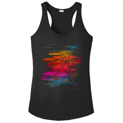 Sunset Glitch Tree Ladies PosiCharge Competitor Racerback Tank