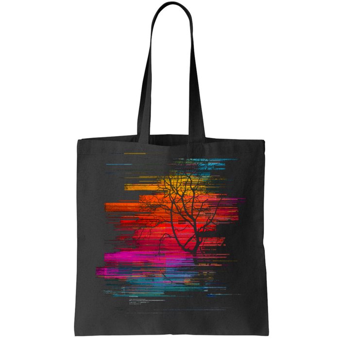 Sunset Glitch Tree Tote Bag