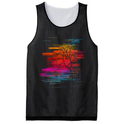 Sunset Glitch Tree Mesh Reversible Basketball Jersey Tank