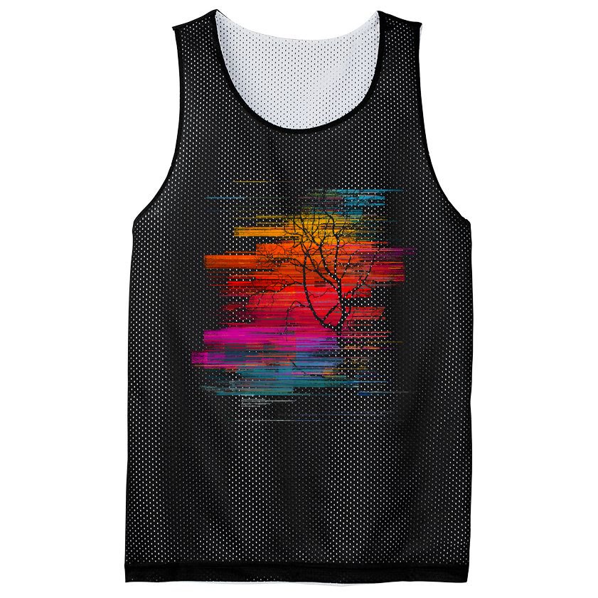 Sunset Glitch Tree Mesh Reversible Basketball Jersey Tank