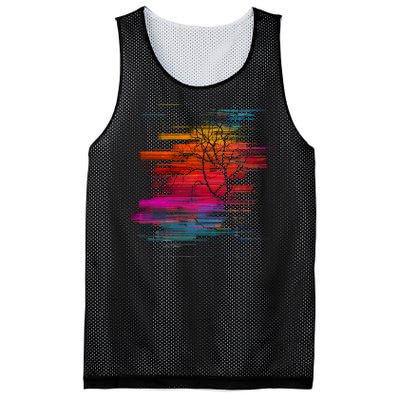 Sunset Glitch Tree Mesh Reversible Basketball Jersey Tank