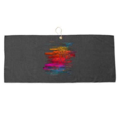 Sunset Glitch Tree Large Microfiber Waffle Golf Towel