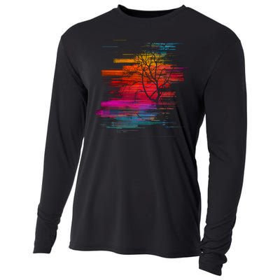 Sunset Glitch Tree Cooling Performance Long Sleeve Crew