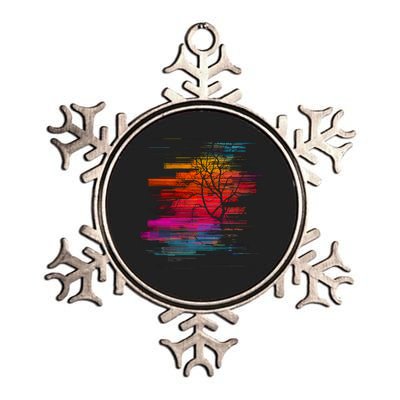 Sunset Glitch Tree Metallic Star Ornament