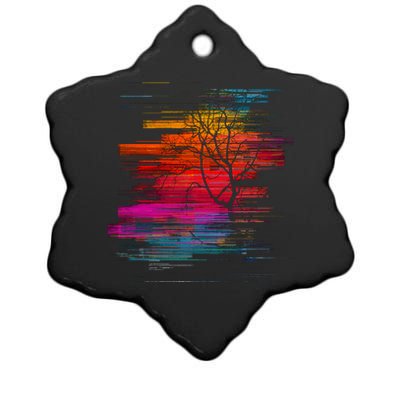 Sunset Glitch Tree Ceramic Star Ornament