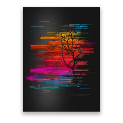 Sunset Glitch Tree Poster