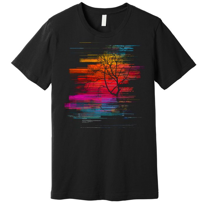 Sunset Glitch Tree Premium T-Shirt