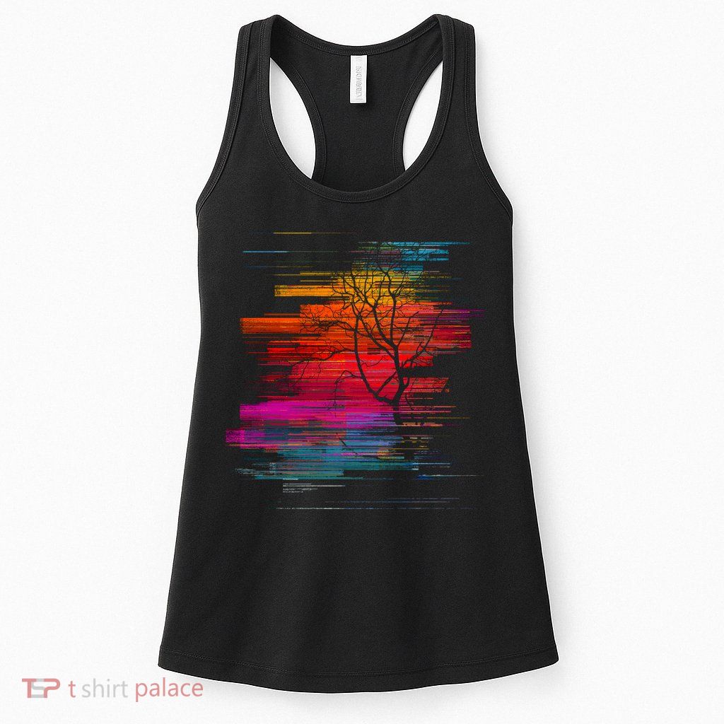Sunset Glitch Tree Womens Tank Top