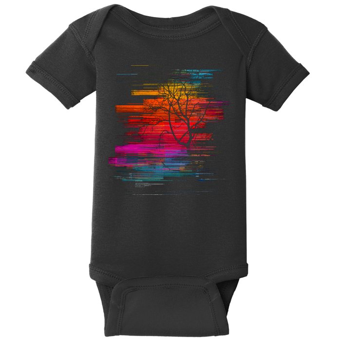 Sunset Glitch Tree Baby Bodysuit