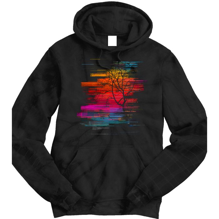 Sunset Glitch Tree Tie Dye Hoodie