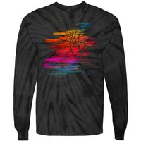 Sunset Glitch Tree Tie-Dye Long Sleeve Shirt