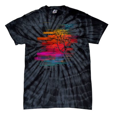 Sunset Glitch Tree Tie-Dye T-Shirt