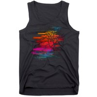 Sunset Glitch Tree Tank Top