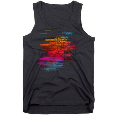 Sunset Glitch Tree Tank Top