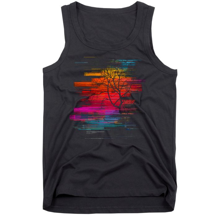 Sunset Glitch Tree Tank Top