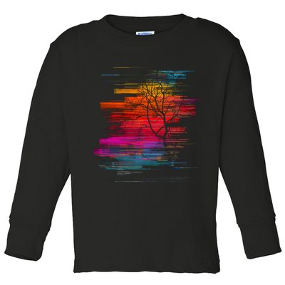 Sunset Glitch Tree Toddler Long Sleeve Shirt