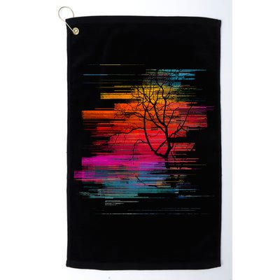 Sunset Glitch Tree Golf Towel
