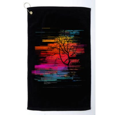 Sunset Glitch Tree Platinum Collection Golf Towel