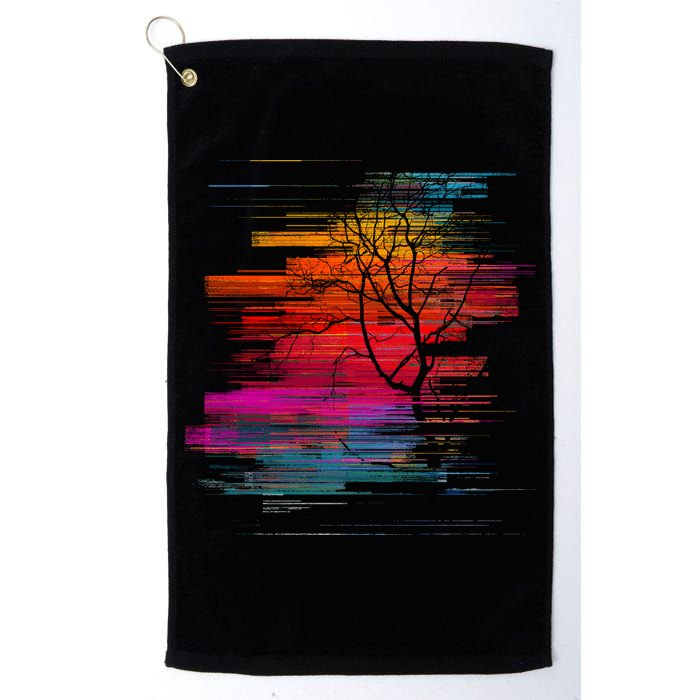 Sunset Glitch Tree Golf Towel
