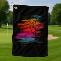 Sunset Glitch Tree Golf Towel