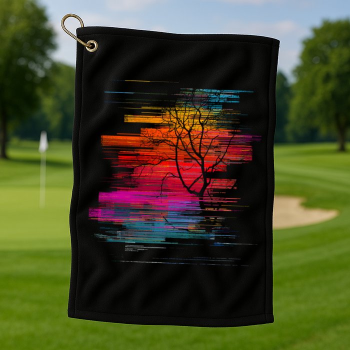 Sunset Glitch Tree Golf Towel