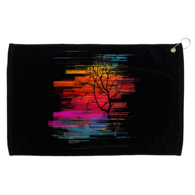 Sunset Glitch Tree Grommeted Golf Towel